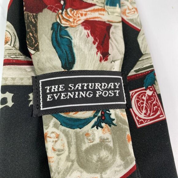 Christmas Season Greetings Men's Silk Tie Set of 2 Black & Red Santa Pine Cones - Picture 3 of 7